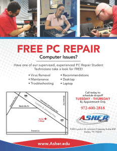 Free PC repair clinic at Dallas campus.
